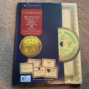 Southworth Certificates Parchment Paper With CD Business Certificates Awards NEW
